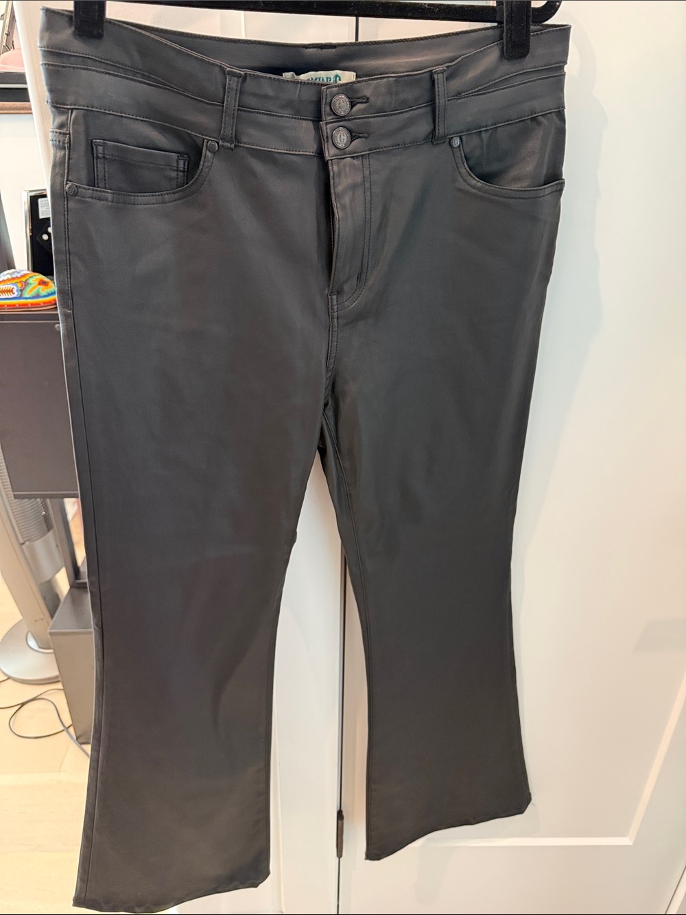 Black Faux Leather flared -Leg Pants